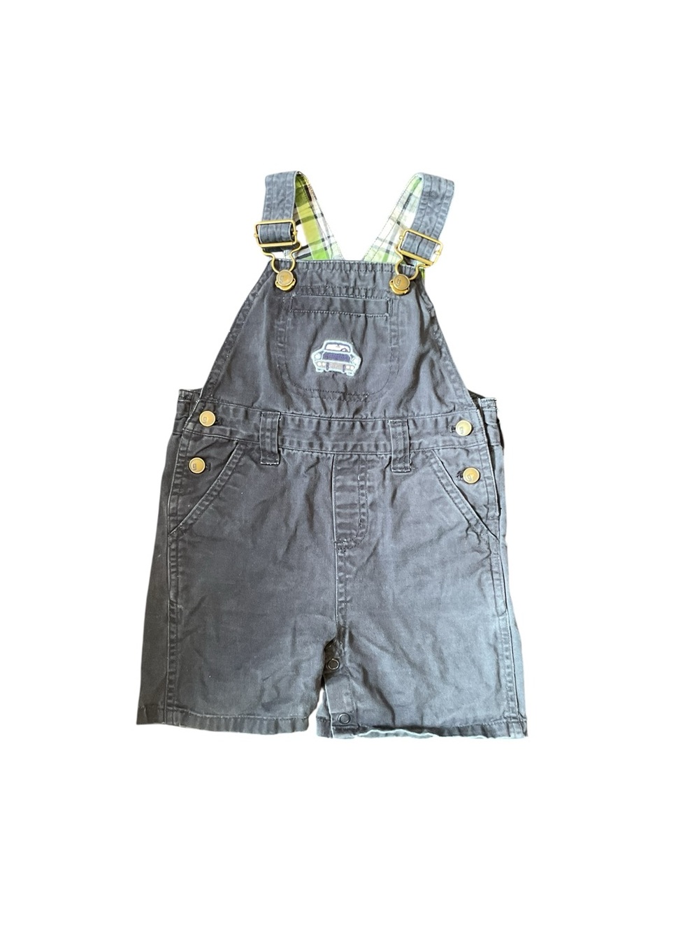Kids navy blue Short Overalls with Car Patch